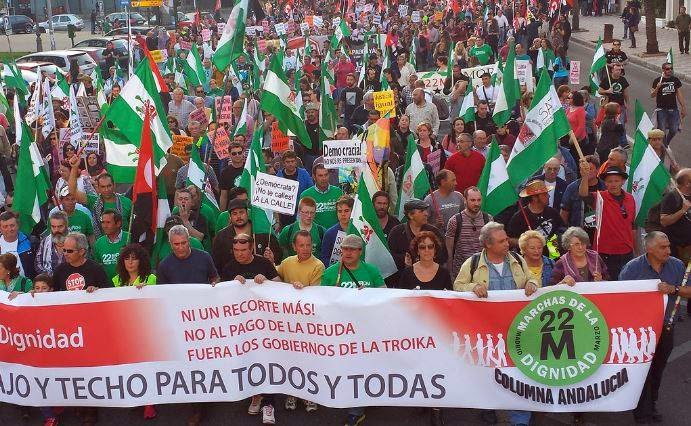 Inicio de la Columna Andalucía en Córdoba, tomado de la página FB de Marchas por la Dignidad 22M